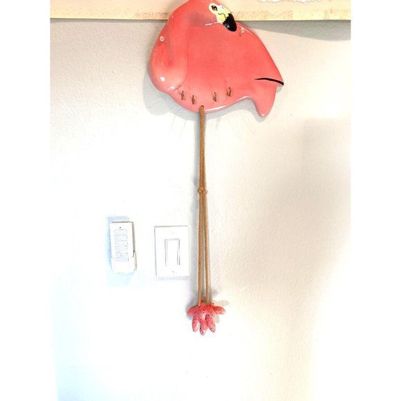 Pink Flamingo Key Holder Ceramic With Rope Dangle Feet Vintagecore/ - Picture 4 of 11